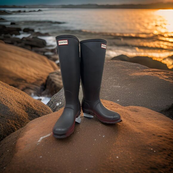 Hunter Ladies' Original Tall Matte Rain Boot Authentic Full Box Black Size 8 - Picture 3 of 6